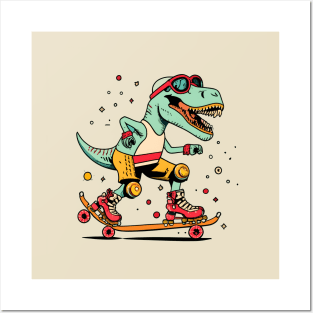 dino T rex Skating Posters and Art